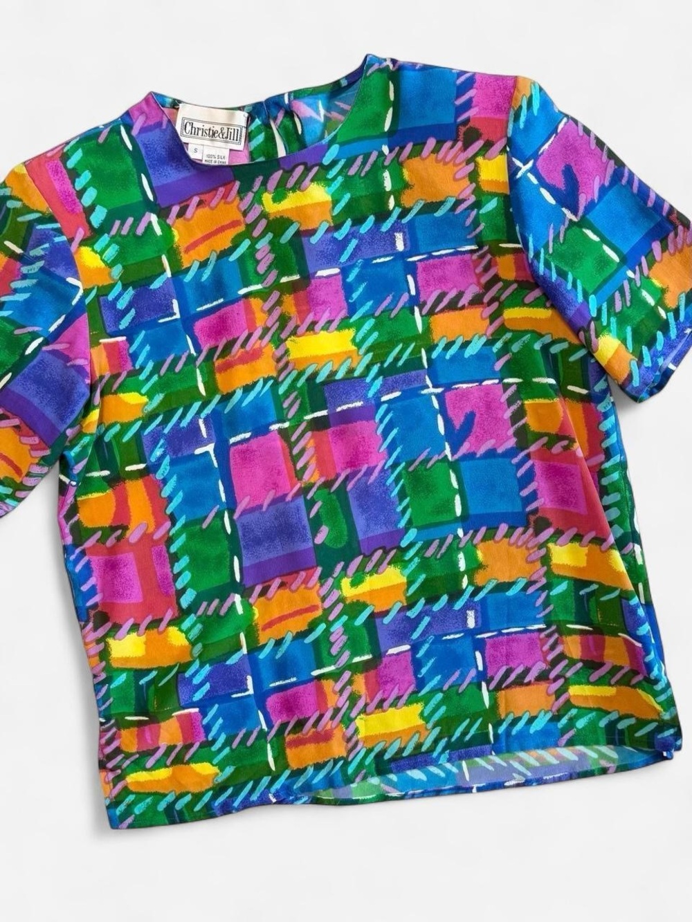 Vintage Christie & Jill 100% Silk Abstract Print Blouse Size S
